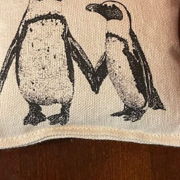 Handcrafted Eric & Christopher Penguin Print Burlap Mini Pillow Ornament Holiday - Picture 5 of 6